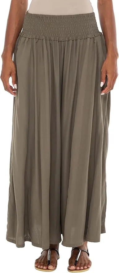 SHU-SHI Flowy Palazzo Pants for Women - Wide Leg, Elastic Waistband, Layered Style, Side Pockets