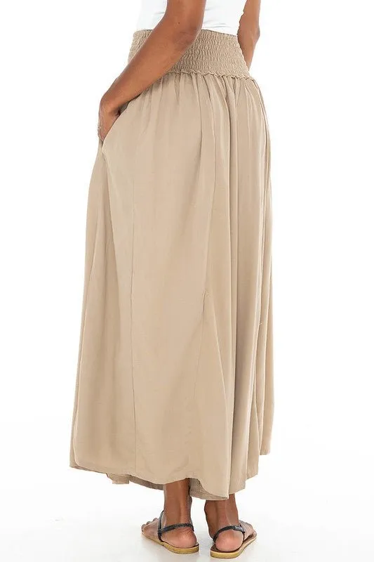 SHU-SHI Flowy Palazzo Pants for Women - Wide Leg, Elastic Waistband, Layered Style, Side Pockets