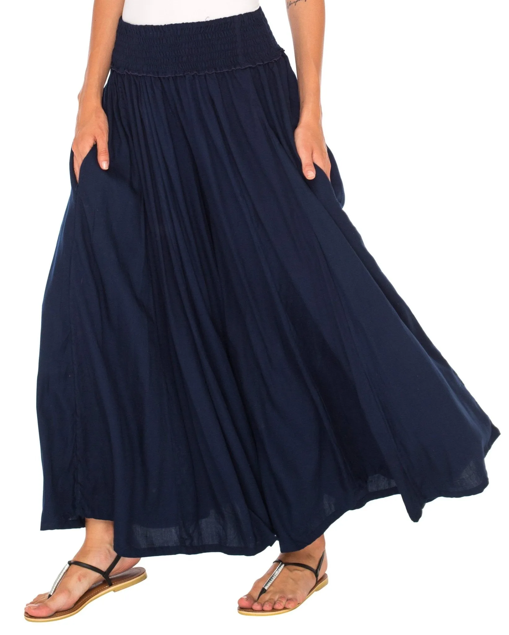 SHU-SHI Flowy Palazzo Pants for Women - Wide Leg, Elastic Waistband, Layered Style, Side Pockets