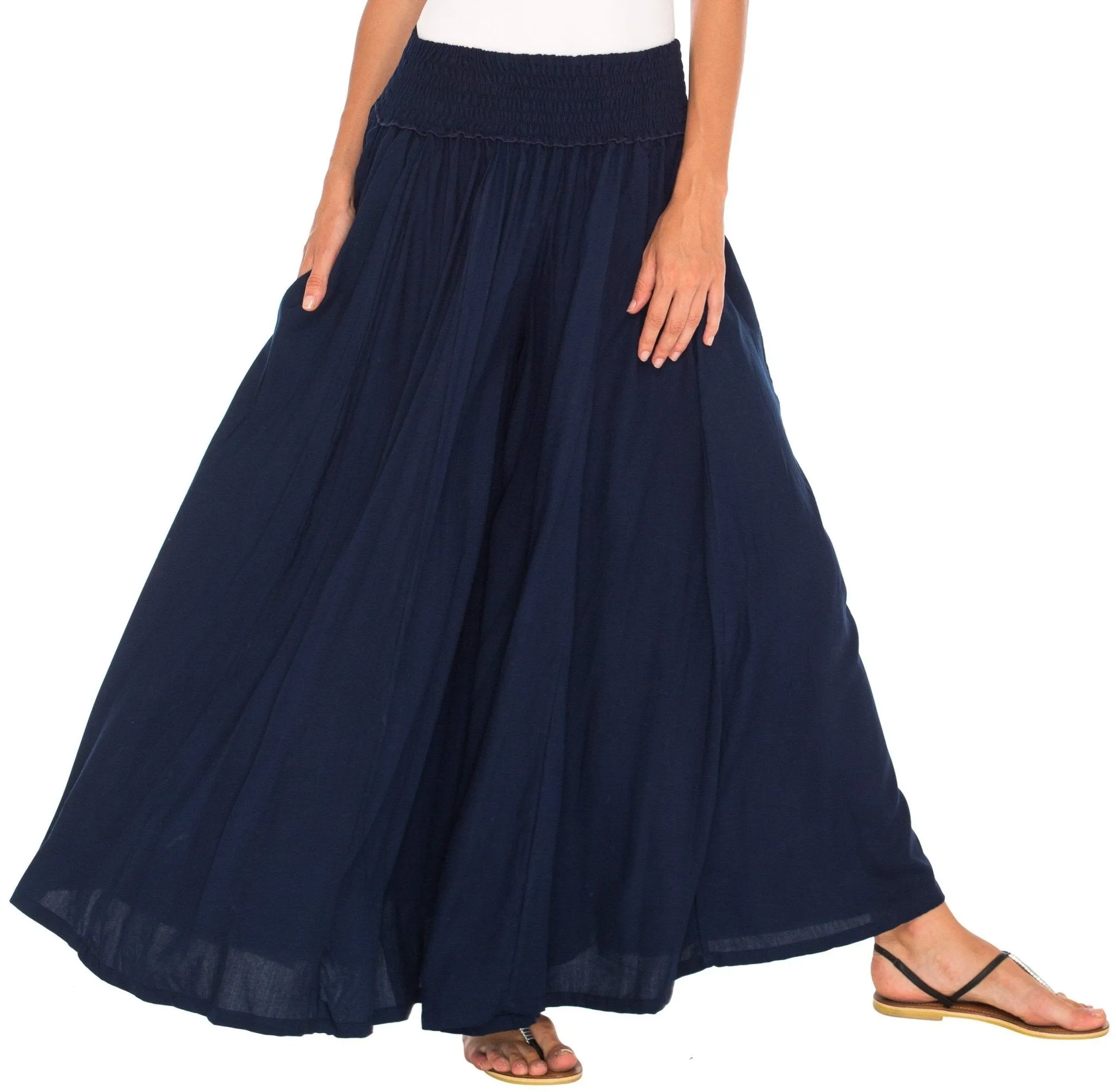 SHU-SHI Flowy Palazzo Pants for Women - Wide Leg, Elastic Waistband, Layered Style, Side Pockets