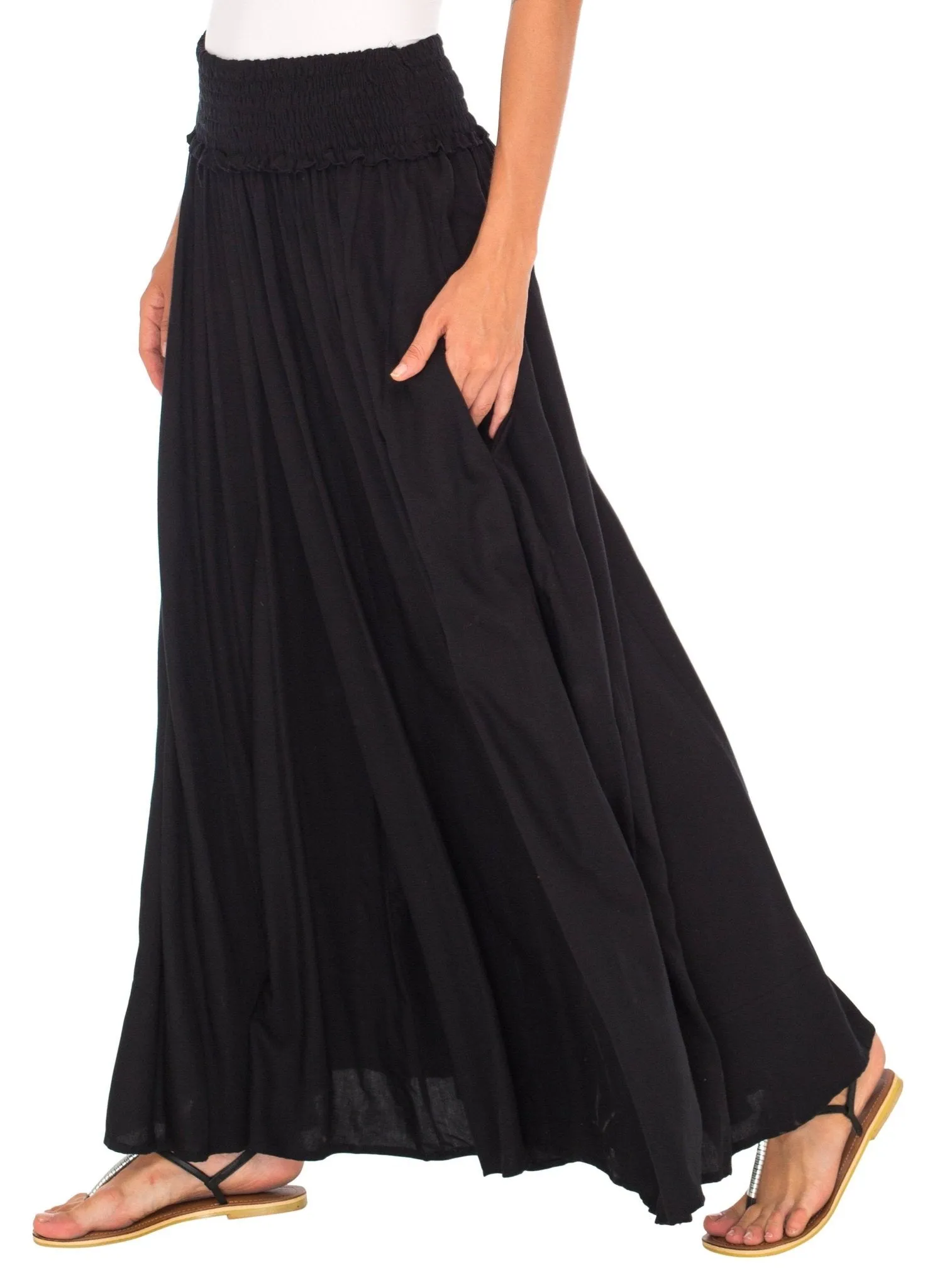 SHU-SHI Flowy Palazzo Pants for Women - Wide Leg, Elastic Waistband, Layered Style, Side Pockets