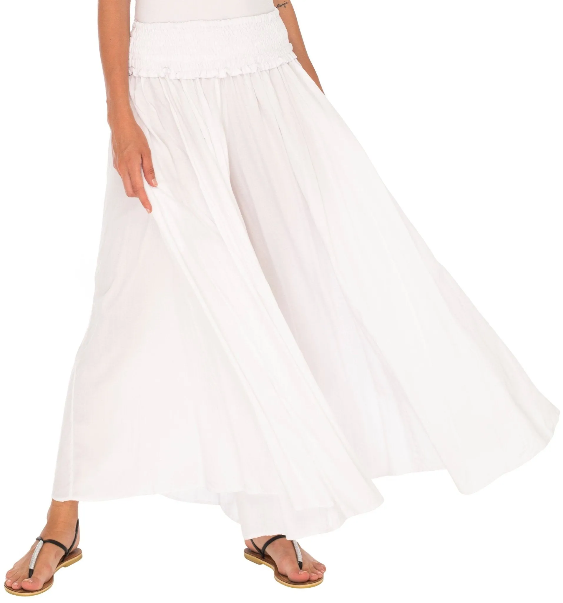 SHU-SHI Flowy Palazzo Pants for Women - Wide Leg, Elastic Waistband, Layered Style, Side Pockets