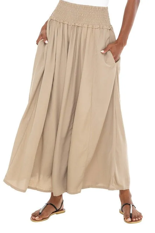 SHU-SHI Flowy Palazzo Pants for Women - Wide Leg, Elastic Waistband, Layered Style, Side Pockets