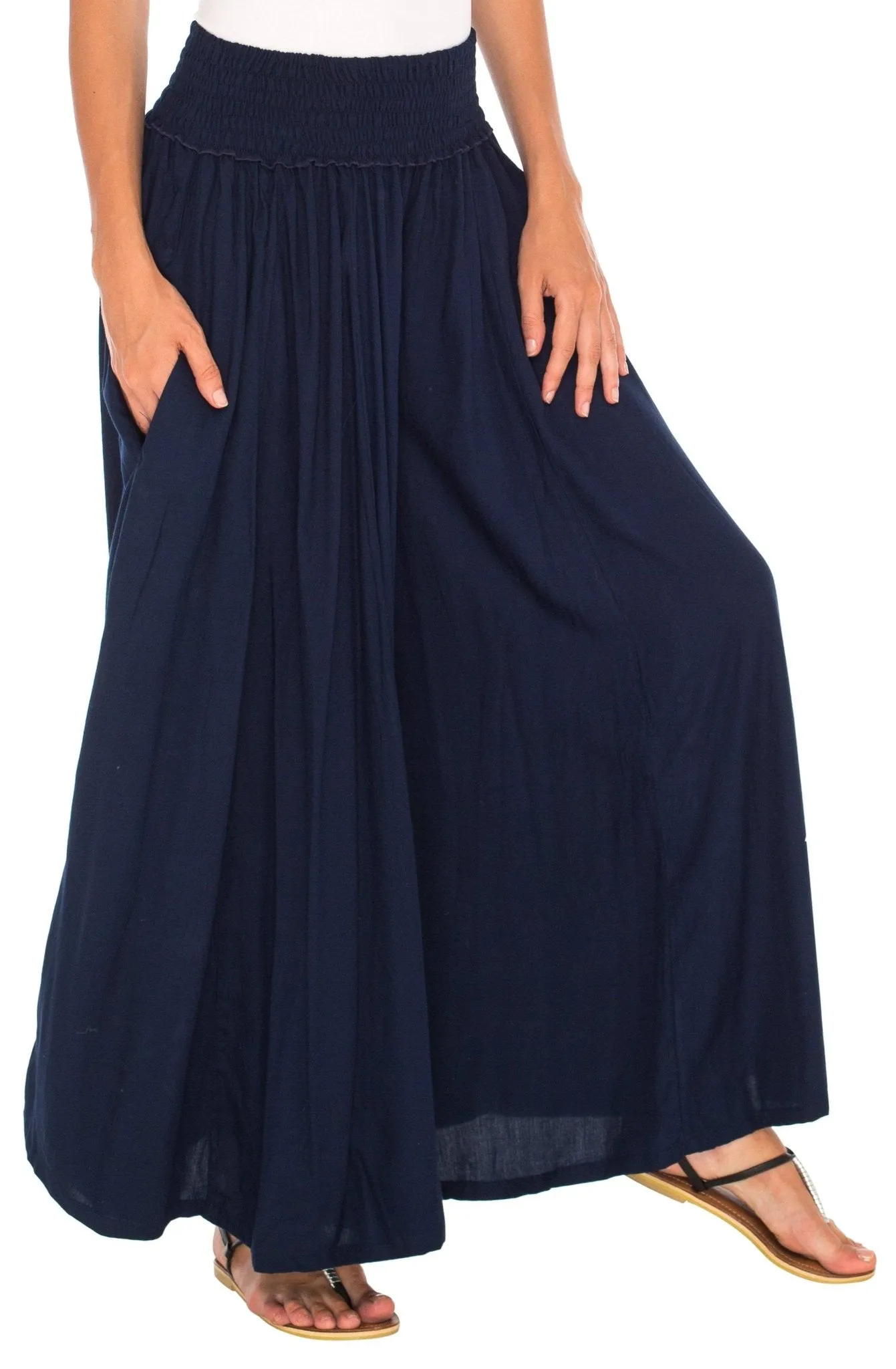 SHU-SHI Flowy Palazzo Pants for Women - Wide Leg, Elastic Waistband, Layered Style, Side Pockets