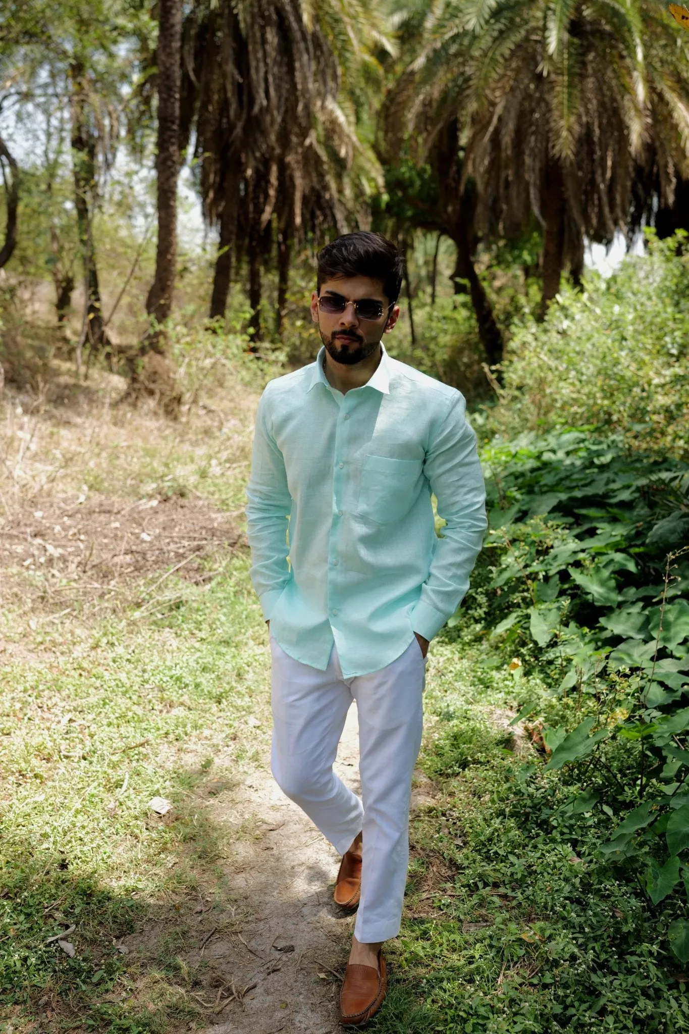 Sky Blue Color Prime Linen Shirt For Men