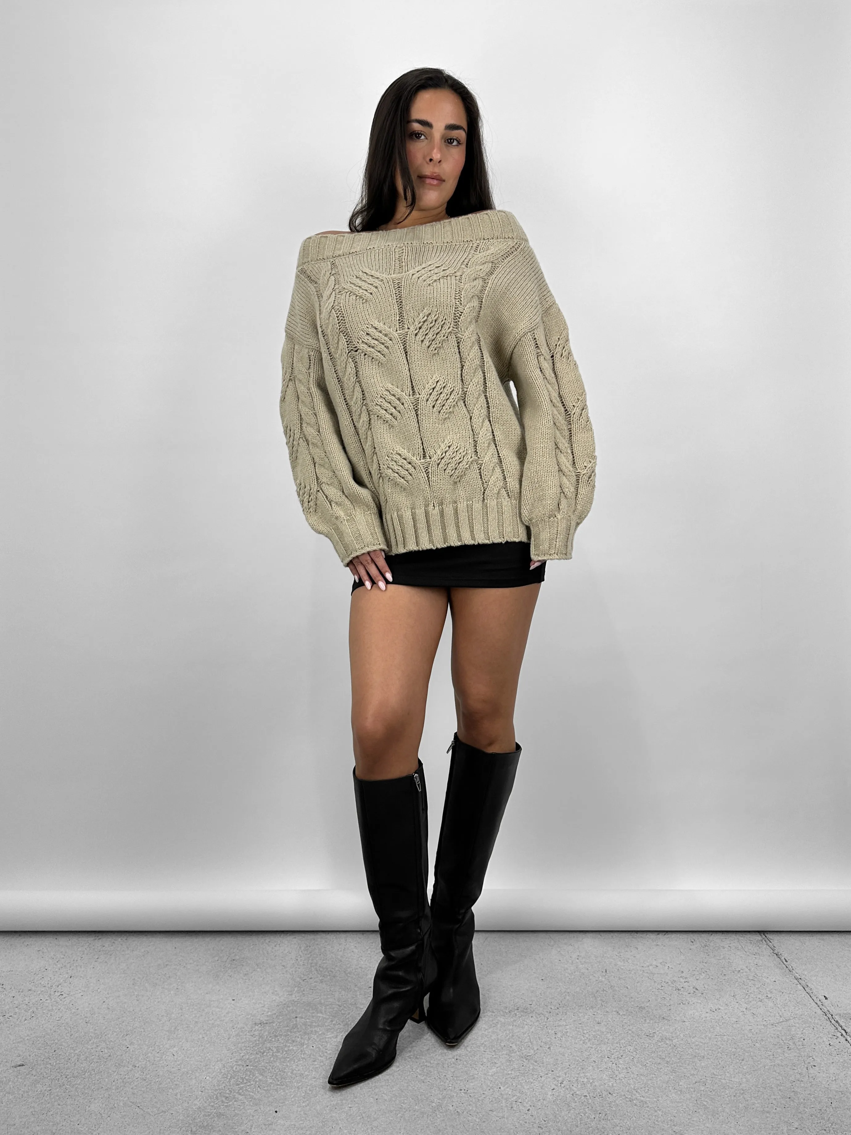 Slouch Shoulder Cable Knit Sweater