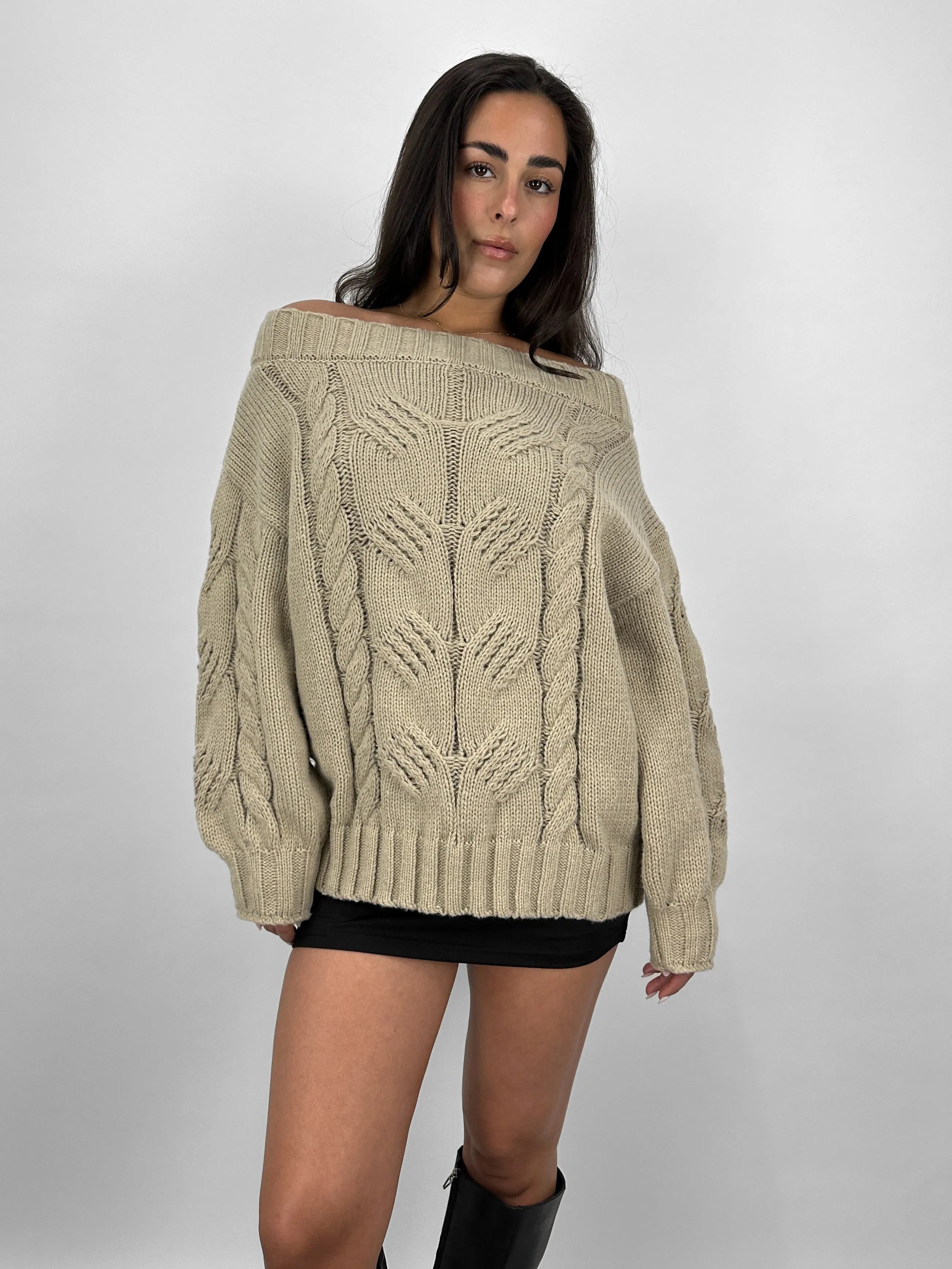 Slouch Shoulder Cable Knit Sweater