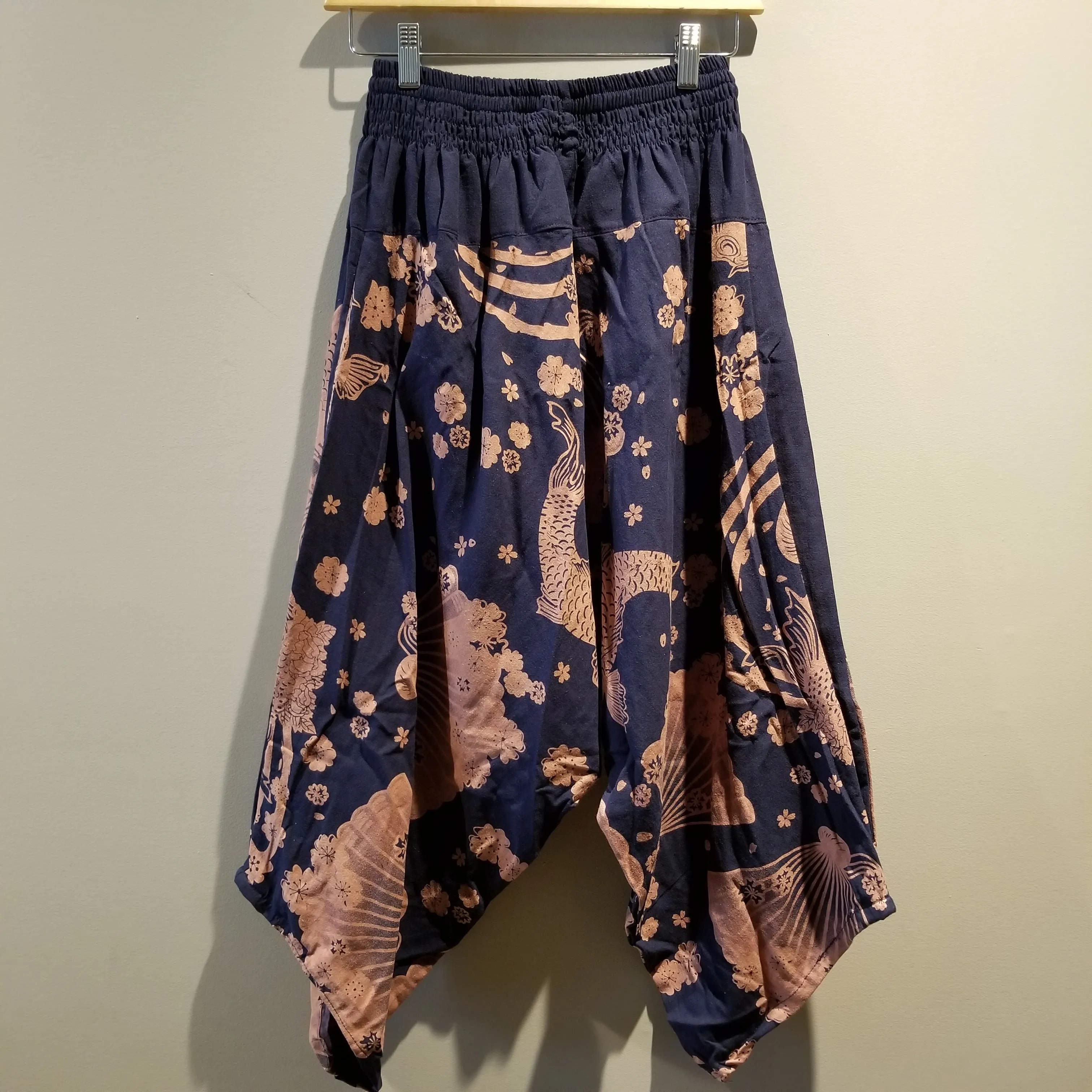 Soft Blue Fan Koi Elastic Waist Samurai Pants