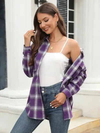 Stylish Casual Women's Plaid Print Shirt