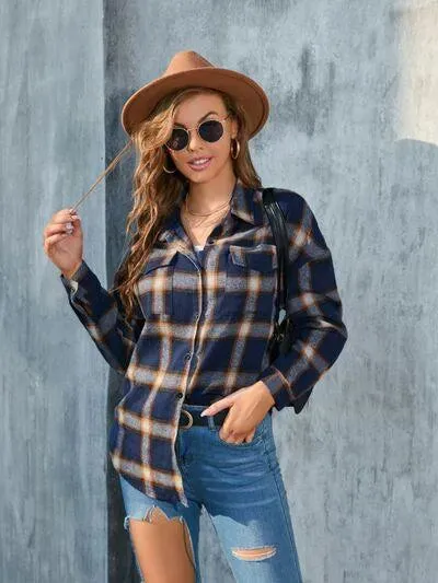 Stylish Casual Women's Plaid Print Shirt