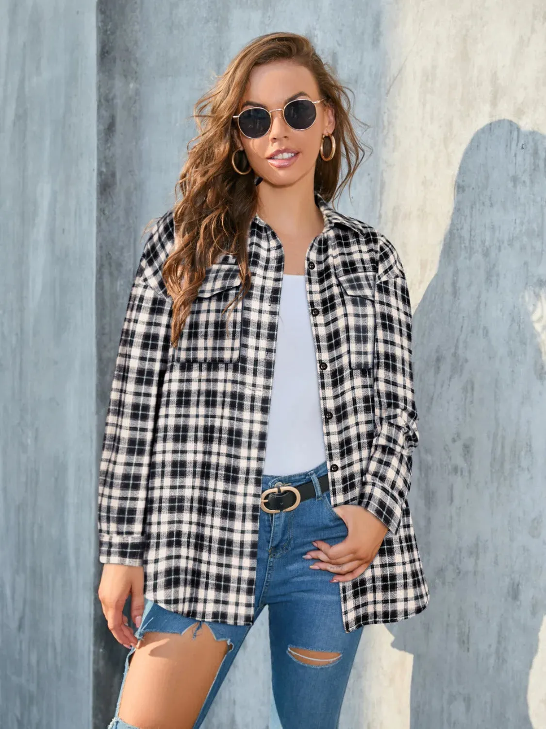 Stylish Casual Women's Plaid Print Shirt