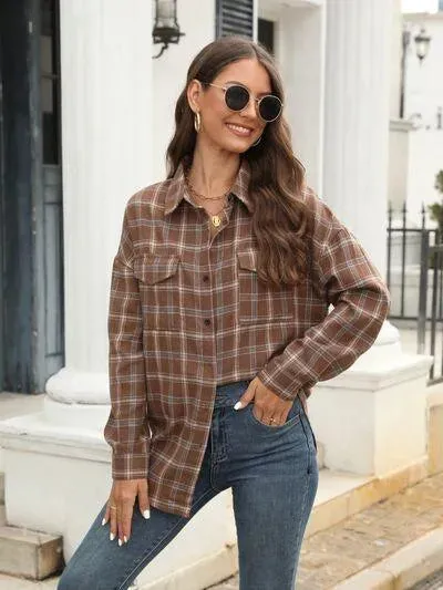 Stylish Casual Women's Plaid Print Shirt