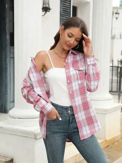 Stylish Casual Women's Plaid Print Shirt