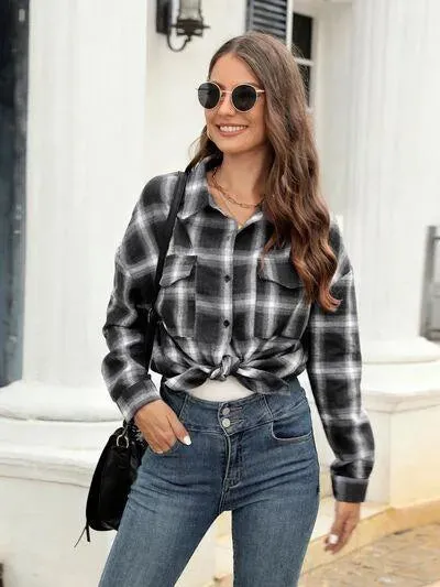 Stylish Casual Women's Plaid Print Shirt