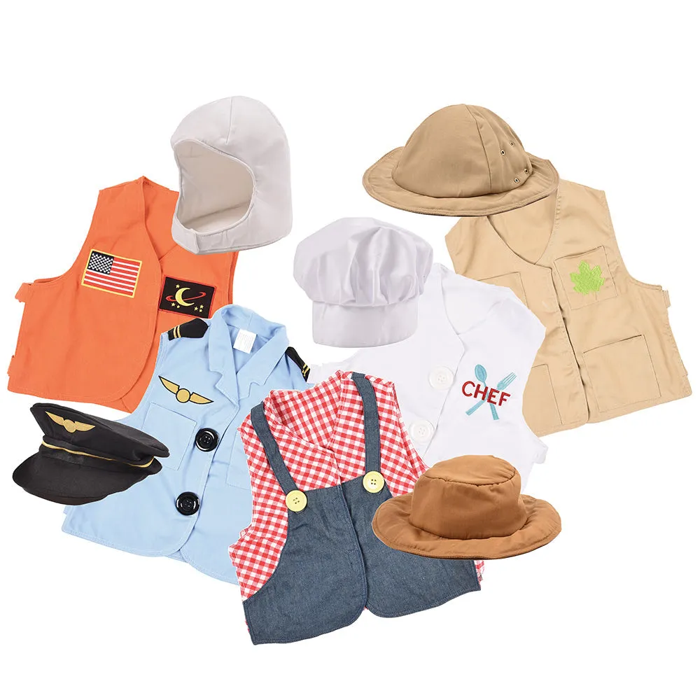 Toddler Dress-Up Vests & Hats Collection: Role-Play Set of 5 | Astronaut, Chef, Farmer, Nature Explorer & Pilot