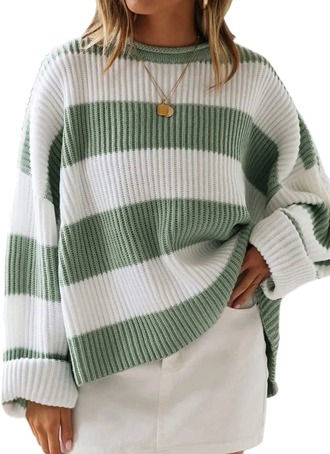 Wenkouban-Christmas Thanksgiving outfits_Women's Striped Color Comfy Knitted Sweater