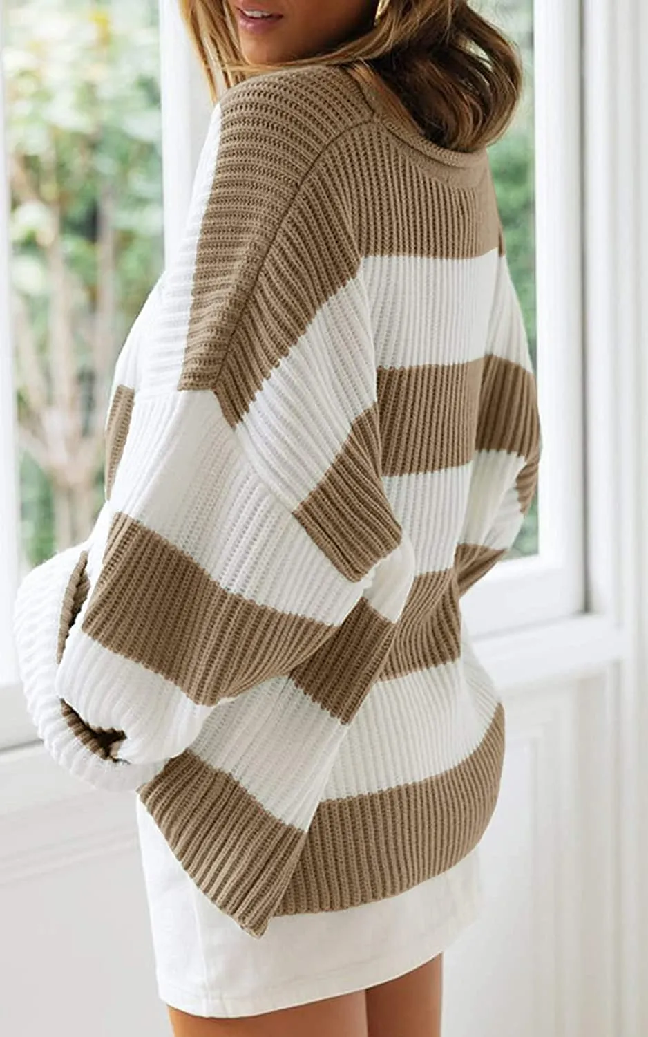 Wenkouban-Christmas Thanksgiving outfits_Women's Striped Color Comfy Knitted Sweater