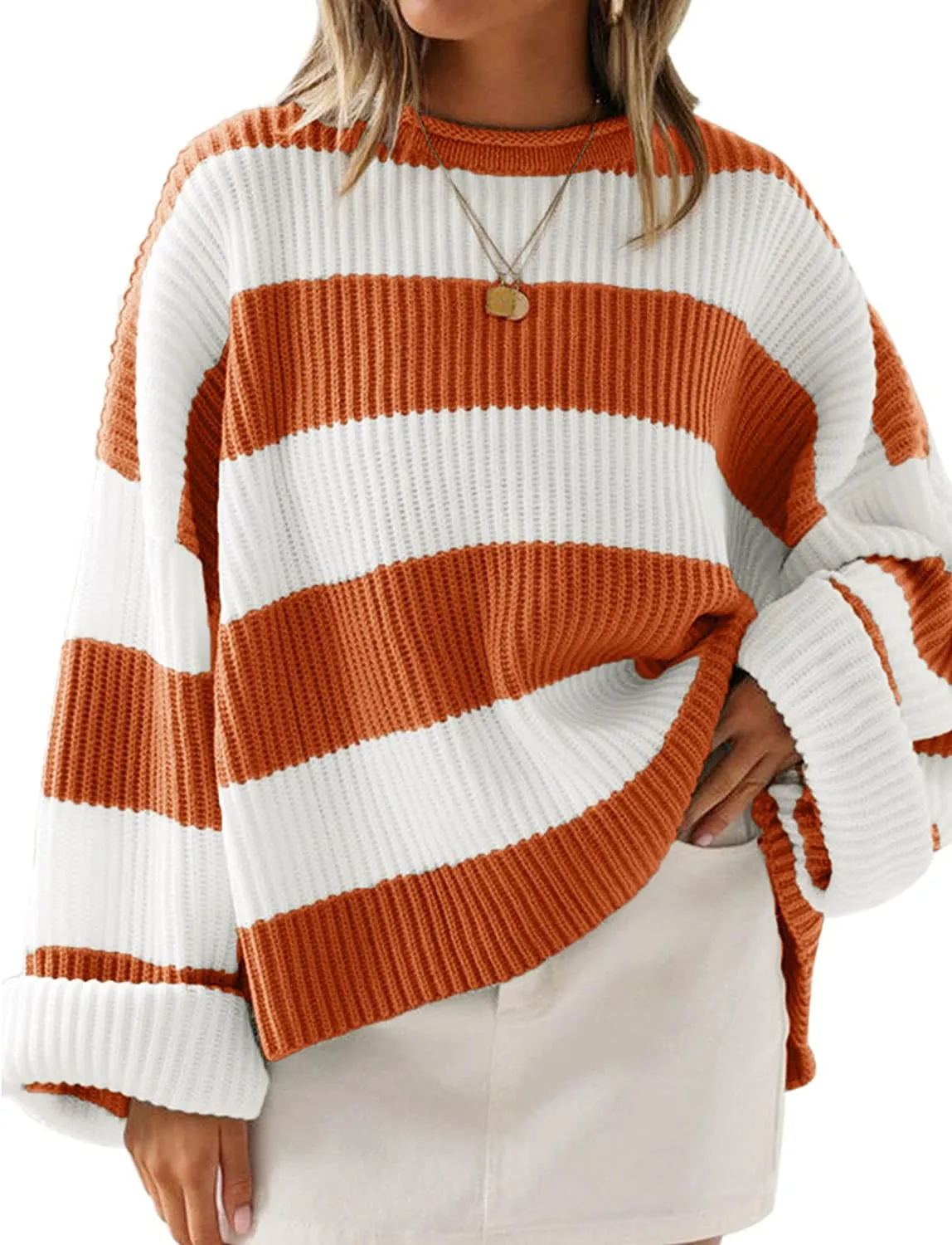 Wenkouban-Christmas Thanksgiving outfits_Women's Striped Color Comfy Knitted Sweater