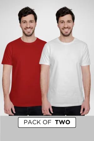 White and Red Plain T-shirts Combo for Men