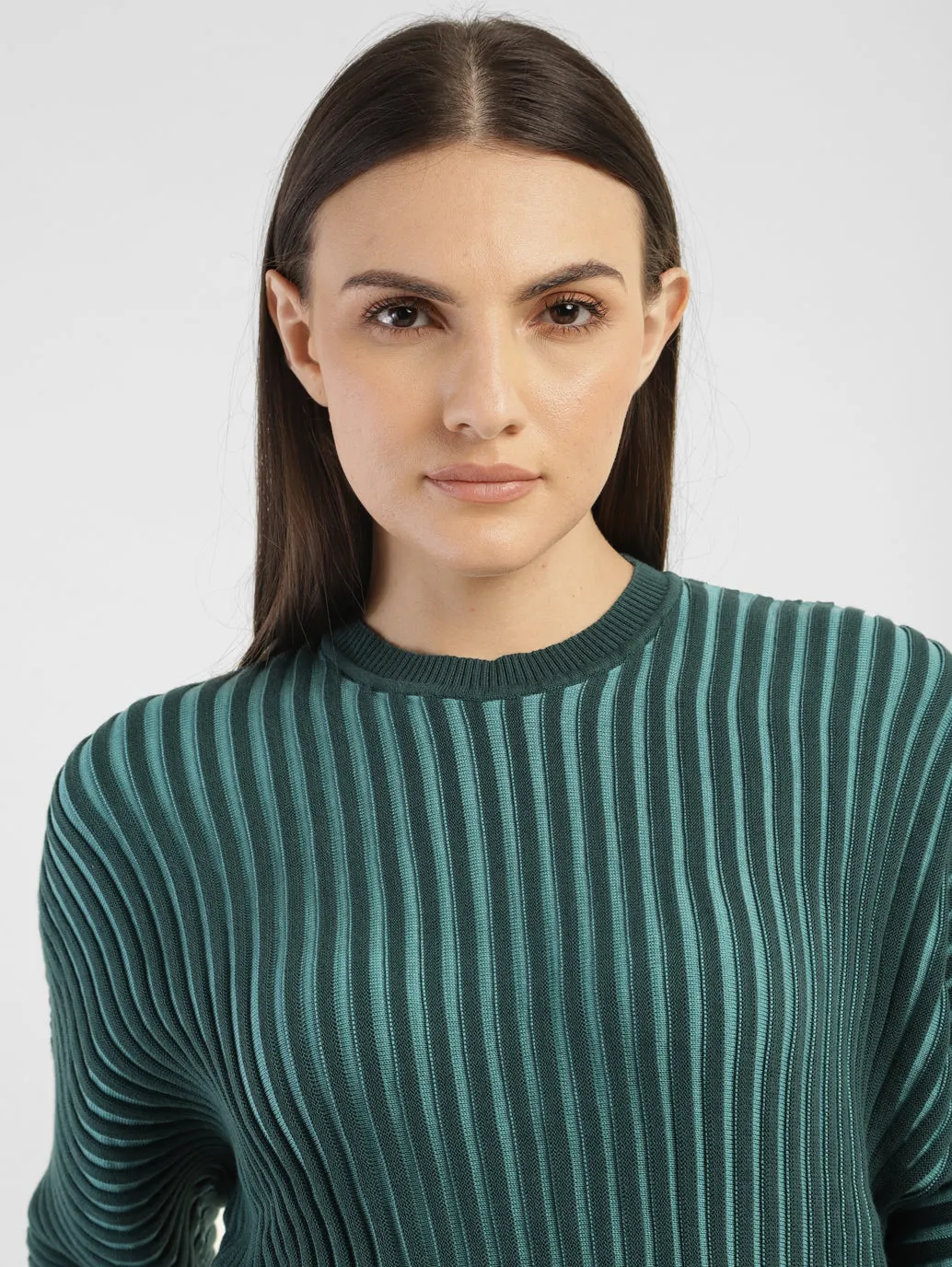 Women's Textured Green Crew Neck Sweater